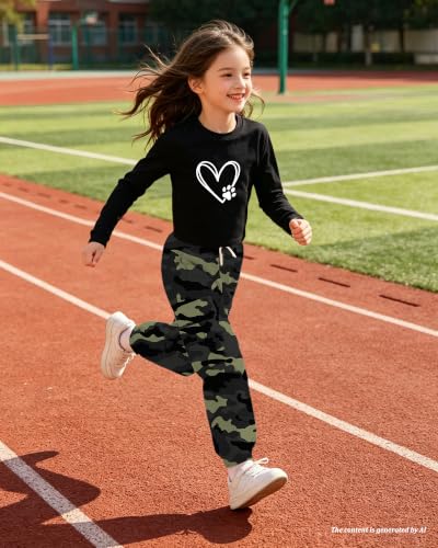 Image of Betusline Girls Fall Winter Clothing Sets, Long Sleeve Crop Top & Cargo Jogger Pants 2 Piece Outfit Sets,4T-14Y