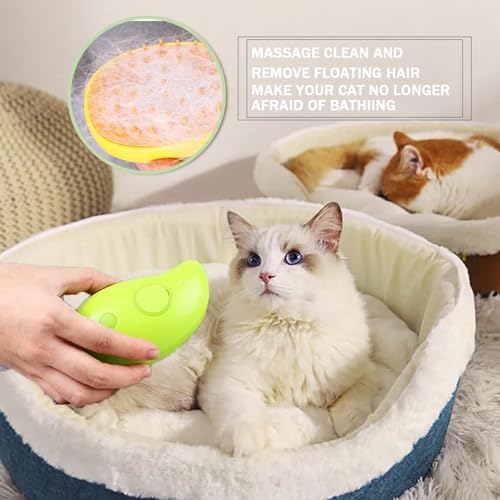 Steamy Cat Brush,3 In1 Cat Steamy Brush,Self Cleaning Steam Cat Brush,Rechargeable Cat Slicker Brush With Liquid Inlet For Long and Short haired Cats Removing Tangled,Eliminate Flying Hair (Yellow) - Image 2