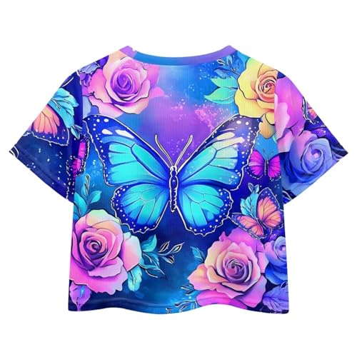 Image of Girls Summer Crop Top Outfits Short Sleeve T Shirts Kids Cute Clothes Tees Blouse