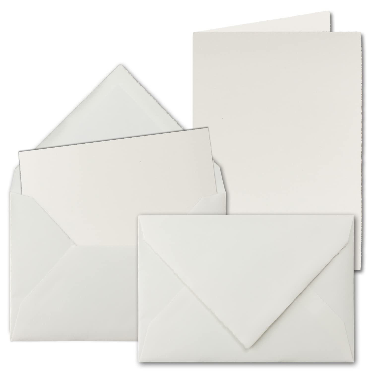 Juego de 25 tarjetas dobles vintage de papel arrugado – DIN A6 con sobres DIN C6 – doble – blanco natural – Juego de tarjetas de felicitación