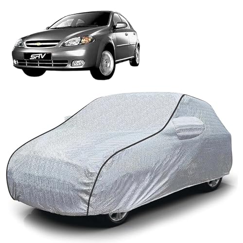 Image of Sulfar 100% Waterproof Car Body Cover Compatible with Mirror for Chevrolet Optra SRV (Triple Stitched, Full Bottom Elastic, Magic Silver with Black Piping)