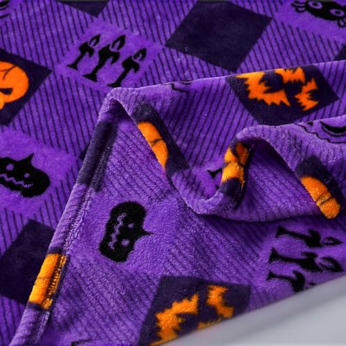 Touchat Halloween Blanket, Fleece Throw Blankets, Buffalo Plaid Throw Blanket for Couch Sofa Bed, Soft Warm Fuzzy Cozy Plush Checkered Blanket, Farmhouse Fall Decor, Purple