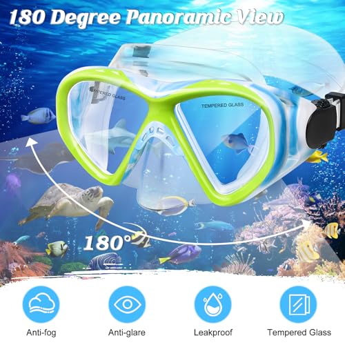 Image of Kids Swim Goggles Snorkel Diving Mask for Boys Girls Ages 5-15, Two-Color Anti-Fog Swimming Goggles with Nose Cover