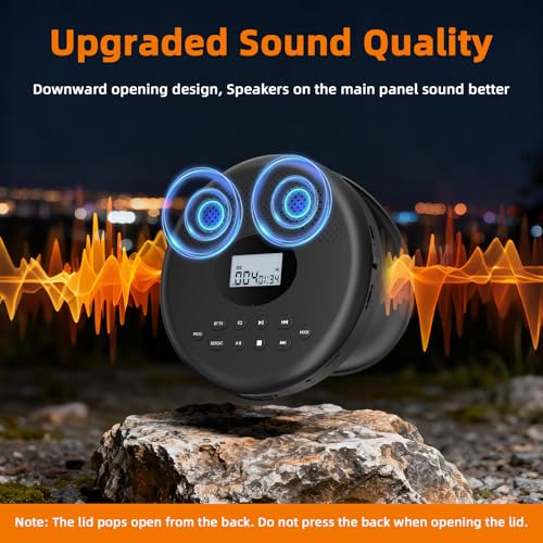 Image of Arafuna Portable CD Player with Bluetooth, Rechargeable CD Player for Car /Home with Headphones, Anti-Skip, LCD Display, AUX /TF Card Port (Black)