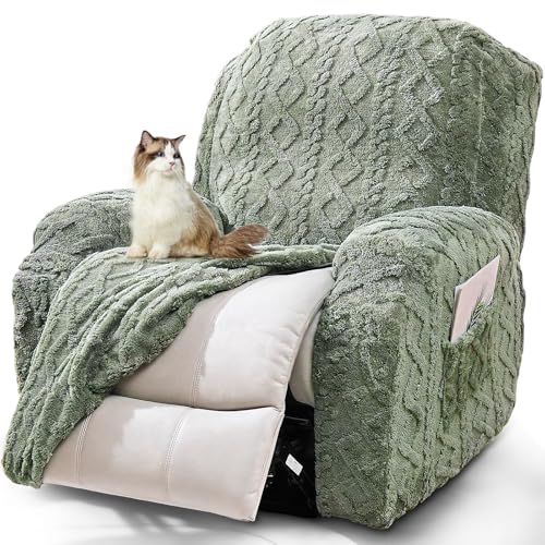 Image of JOKIVTOU Recliner Chair Covers 4-Pieces Reclining Chair Slipcovers with Pocket& Elastic Bottom, Soft Feel Fitted Lazy Boy Sofa Couch Cover Washable, Stretch Recliner Furniture Protector