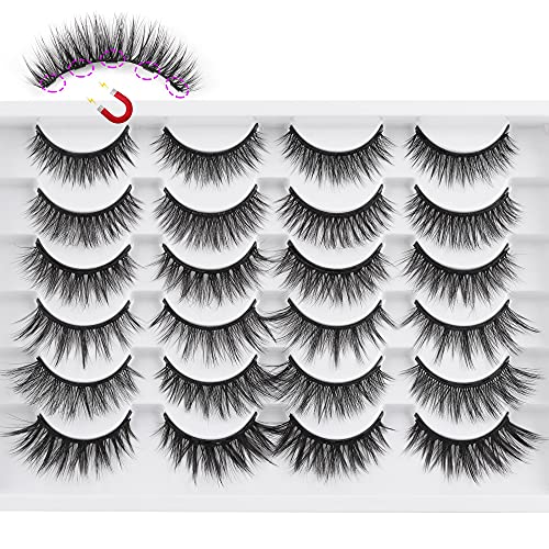 Magnetic Eyelashes 12 Pairs Faux Mink False Lashes 6 Styles 3D Natural Look Short Eyelashes Kit without Eyeliner Upgraded Strong Magnet Reusable Fake Lashes Pack HeyAlice