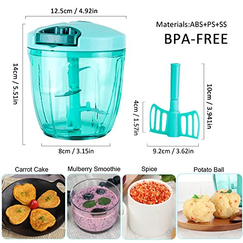 Image of Ourokhome Manual Food Processor Vegetable Chopper, Portable Hand Pull String Garlic Mincer Onion Cutter for Veggies, Ginger, Fruits, Nuts, Herbs, etc., 900ml, Blue