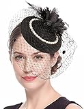 Cizoe Fascinator Hair Clip Pill Box Hat Bowler Feather Flower Veil Wedding Party Hat Tea Hat(2-3-black 5)