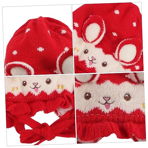 FRCOLOR Knitting Hat with Rabbit Ears Warm Knit Beanie for Boys and Cute Ear Protection Design Winter Accessory for Newborns Red2