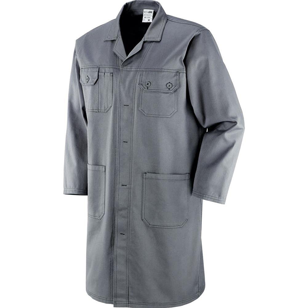 Bata de trabajo multibolsillos, 100% algodón sanforizado, 250 g, color gris, talla XL