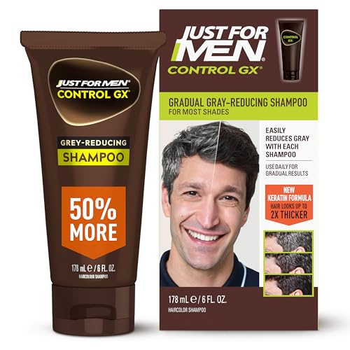 Just for Men Control GX Grey Reducing Shampoo, Gradual Hair Color with Keratin for Stronger Thicker...