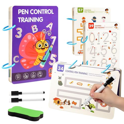Image of PATPAT Toddler Drawing Notebook, Magic Book for Kids 2-5 Years with 96 Sheet Preschool Sank Magic Practice Copy Book for Kids with Dry Erase Pen & Sponge Erase, Practice Letters, Numbers & Lines