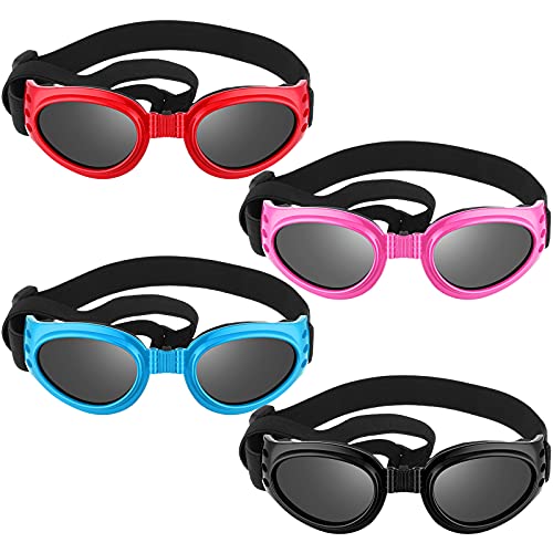 4 Pairs Dog Goggles Doggie Goggles Adjustable Pet Sunglasses UV Resistant Windproof Snowproof Doggy Glasses for Pet Cat…
