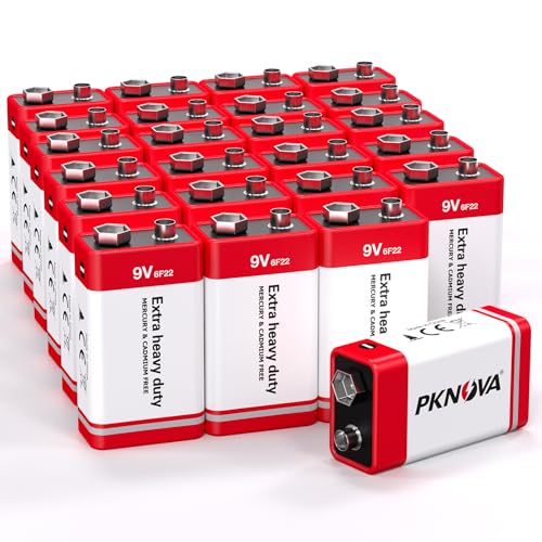 Image of PKNOVA 9V Batteries, 9V 6F22 Carbon Battery, 9V Battery for Smoke Detector, Long-Lasting, 3-Year Shelf Life (24Pack)