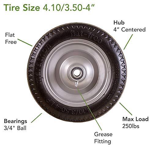 Marathon 4.10/3.50-4" Flat Free, All Purpose Utility Tire on Wheel, 4" Centered Hub, 3/4" Bearings, Black/Gray - Image 2