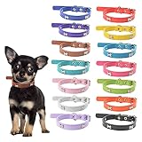 Puppy ID Collars, Soft Leather Dog Collar ,14 Colors PU Leather Adjustable Dog Cat Collars for Dog S