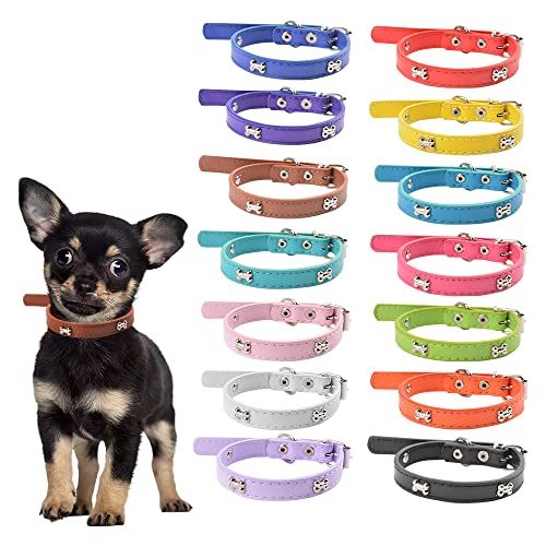 Puppy Id Collars, Soft Leather Dog Collar ,14 Colors Pu Leather Adjustable Dog Cat Collars For Dog Small Large Cat Collars Newborn Puppies Kitten (Xs(0.47"*12.9"), Bone - 14 Colors) #TOP3