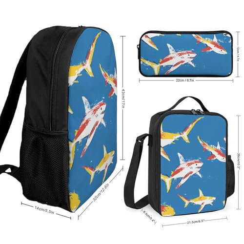 Colorful Sharks Swimming Large Travel Backpacks Carry on Backpack Weekender Bag with 2 Storage Pockets for Men And Women2
