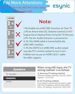eSynic Professional eARC Audio Extractor-Only Work for HDTV ARC/eARC Ports-192KHZ ARC to Optical Audio Adapter-Easy to Setup-7ft Long-Dolby5.1 & DTS 5.1 Formats-from HDTV to Optical Soundbar-No CEC