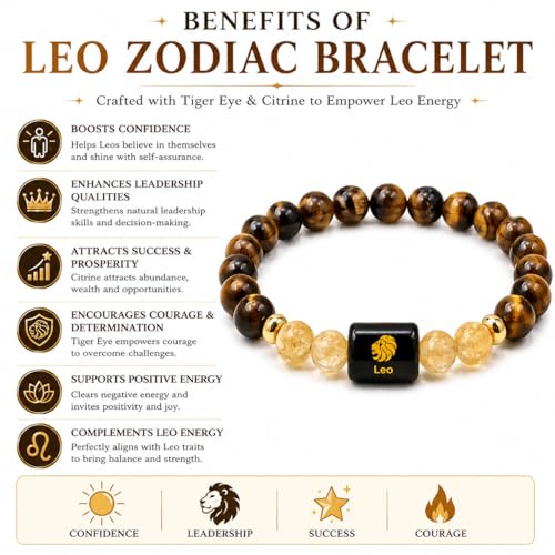 Image of Leo Zodiac Bracelet (सिंह राशि) | Certified Healing Crystal for Confidence, Motivation & Positive Energy | Original Tiger Eye & Citrine | Bracelet for Man & Woman | Gift for Man & Woman