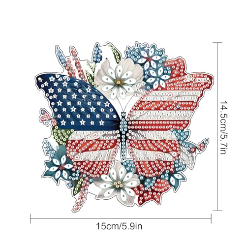 Image of 4th of July Diamond Painting Hanging Ornament Kit, Patriotic American Flag Butterfly Wreath DIY Diamond Art Acrylic Pendant, Diamond Painting Kit for Adults Independence Day Home Window Wall Decor