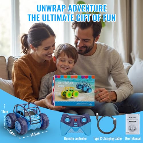 ifollower Amphibious Remote Control Car, Rechargeable RC Cars & Remote 360&deg; Rotating Flips 2.4Ghz 4WD All Terrain Stunt Car Toy Christmas Birthday Gift for Kids Boys 3-12 Years