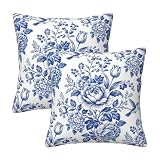 Tebjh Blue White Chinoiserie Floral Throw Pillow Covers 18x18 Set of 2 Farmhouse...