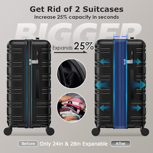 BEOW Luggage Sets 3 Piece Hardside Expandable Suitcase