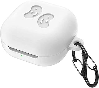 Silicone Cover case for Galaxy Buds Live (2020) Case Cover Accessory with Carabiner Keychain (White)