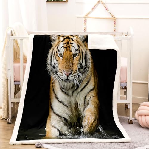 Plaid tigre 3D pour cocooning sur le canapé, couverture polaire douce 140x200