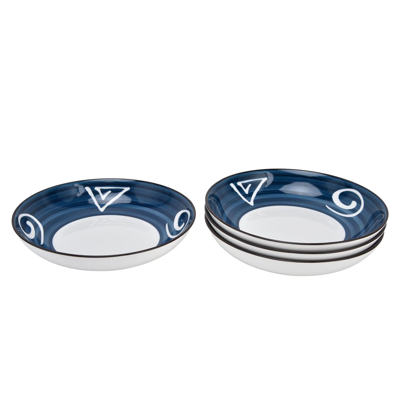 Fdit Ensemble de 4 Bols Japonais en Porcelaine à Motif Bleu et Blanc pour Soupe, Salade, Pâtes, Lavables au Lave-vaisselle et, Bols en Céramique de Style Japonais 7,28 Pouces