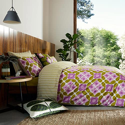 Ashley Wilde Orla Kiely Flower Tile Duvet Cover Set in Lupin & Green 100% Cotton (Additional Pillowcase Pair)