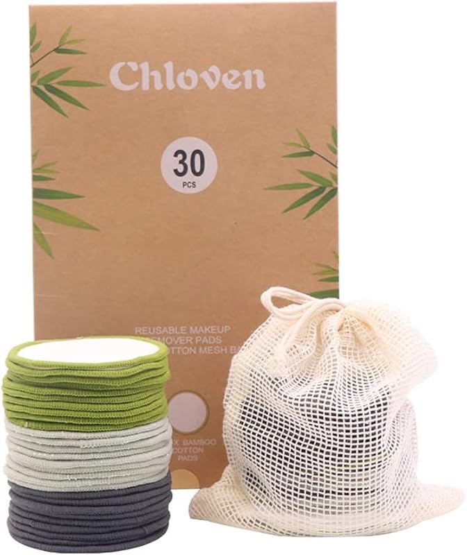 Chloven Discos Reutilizáveis para Remoção de Maquiagem em Bambu e Algodão, Pacote com 30