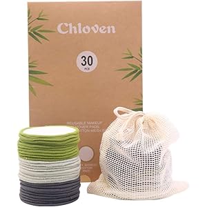 Chloven 30 Pack Reusable Makeup Remover Pads – Bamboo Cotton Rounds for Toner, Washable, Eco-Friendly for All Skin Types with Cotton Laundry Bag