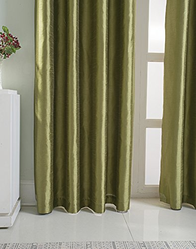 Image of GYROHOME Extra Long Curtains 120 Inch Long for Loft,Faux Silk Room-Darkening Blackout Curtains (Beige Liner) Fully Lined Solid Window Treatment Drapes (2Panel,52x120inch, Grass Green)