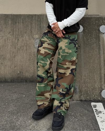 Men's Baggy Camo Cargo Pants Casual Relaxed Fit Wide Leg Straight Trousers Zipper Hip Hop Pants with Multi Pockets3