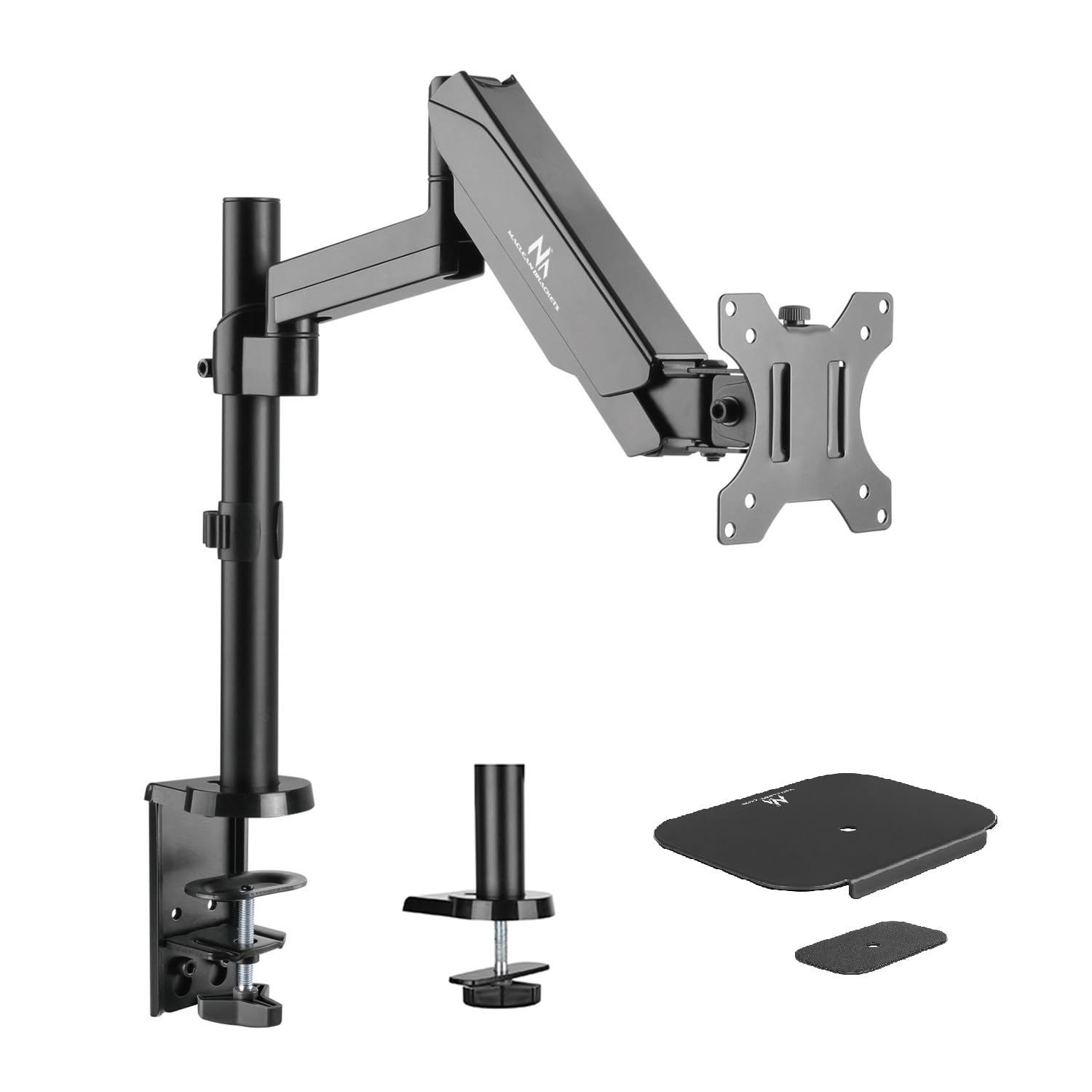 Maclean MC-775 Soporte para Monitor con Resorte de Gas para Pantallas de 17-32" Brazo de Mesa, Estándar VESA 75x75 100x100, Color Negro + Refuerzo para Tablero