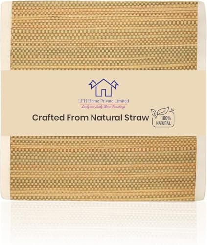 LFH Home Handmade Straw Yoga Mat For Exercise Workout Fitness - Perfect Heavy Quality Eco Friendly Natural Straw Reversible Yoga Mats for Men & Women - 72x24 Inch (White)