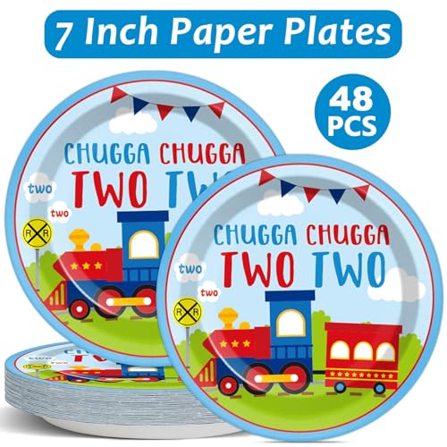 Image of Qyeahkj 48 Pcs Chugga Chugga Two Two Party Plates Train Disposable Paper Plates 2nd Trains Birthday Party Plates Supplies Decorations Favors for Kids Baby Shower