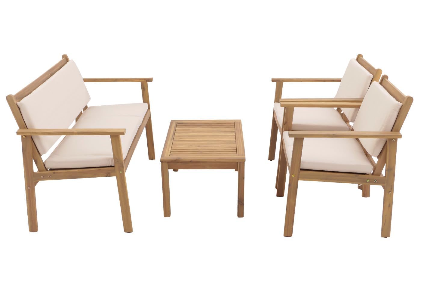 Mendler komplet mebli ogrodowych HWC-O19, zestaw wypoczynkowy siedzisk ławka fotel stół, drewno akacja FSC® tkanina/tekstyl (180g/m²) - poduszka beżowa