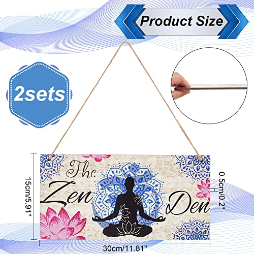 NBEADS 2 Sets Zen Den Lotus Wood Plaque Decor with Hanging Jute Twine, Yoga Sign Wall Art for Zen Room Meditation 30x15cm - Image 2