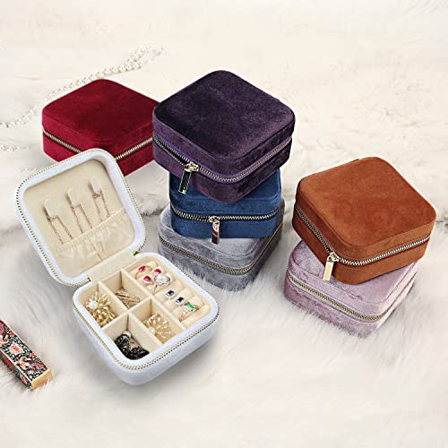 Image of TRODANCE Plush Velvet Travel Jewelry Case Organizer, Small Jewelry Box, Portable Display Storage Box for Rings, Earrings, Necklaces (White-4packs)