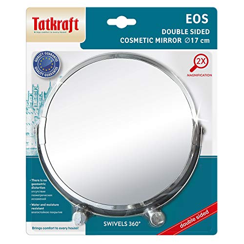 Tatkraft EOS Free Standing Swivel Shaving & Make Up Mirror | 17 cm | 2x Zoom | Double Sided Chrome