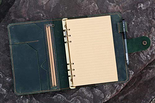 Personalized A5 green distressed leather organizer agenda refillable travel binder planner NBA522TB2