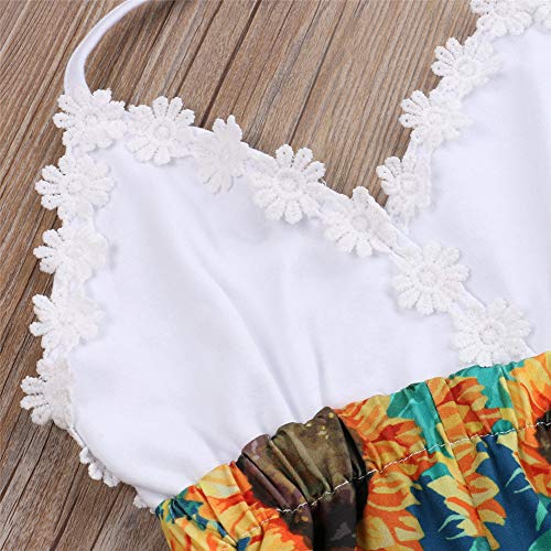 Infant Toddler Baby Girl Sunflower Romper Bodysuit V-Neck Lace Flowers Short Pants Jumpsuit Overalls Outfit Clothes (Lace White, 3-4T) #TOP3