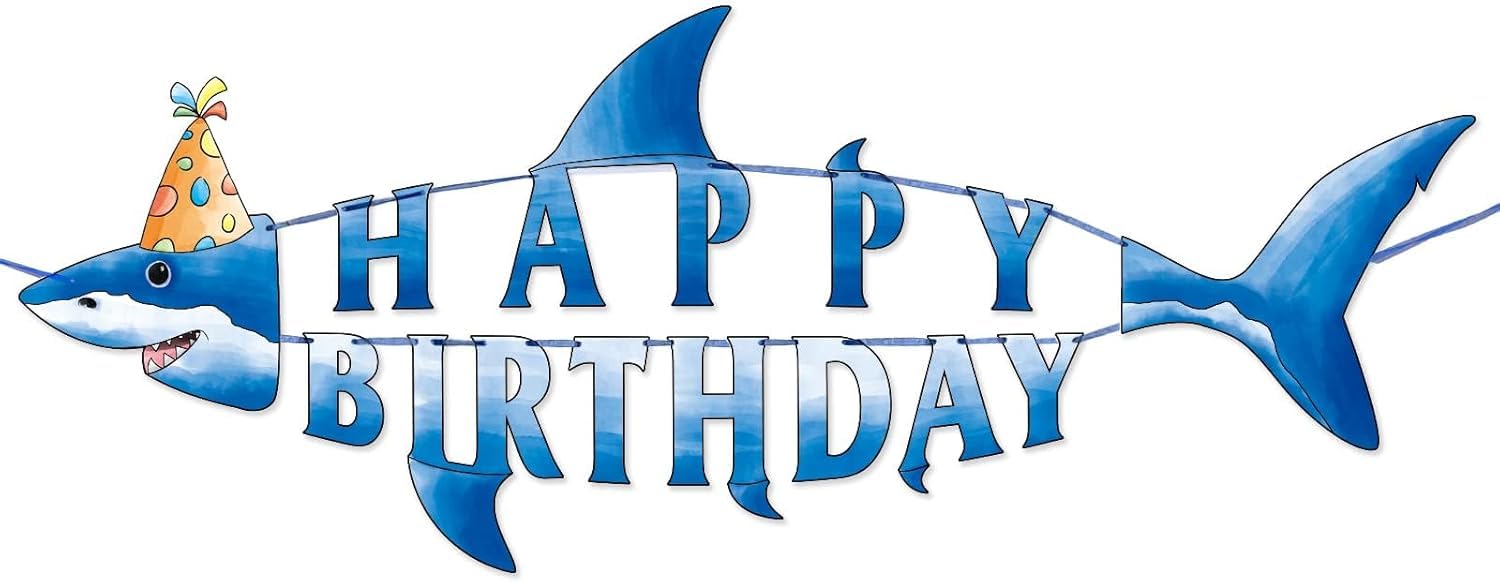 Muiltvoe Shark Birthday Banner - Shark Party Decorations for Kids Boys Ocean Birthday Party Supplies Under The Sea Party Bunting Banner for Boys Birthday Decor