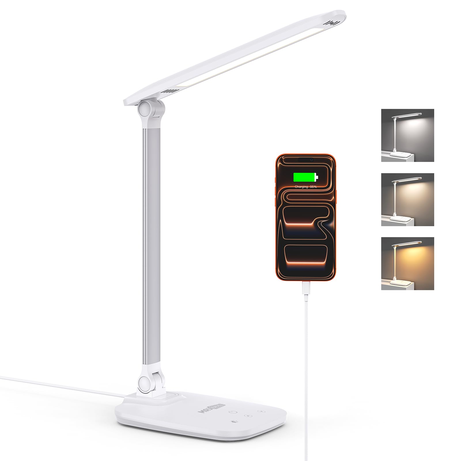 Lampada Da Scrivania LED Regolabile - Touch Control, 3 Modalità Colore, Braccio Pieghevole, Con Porta USB