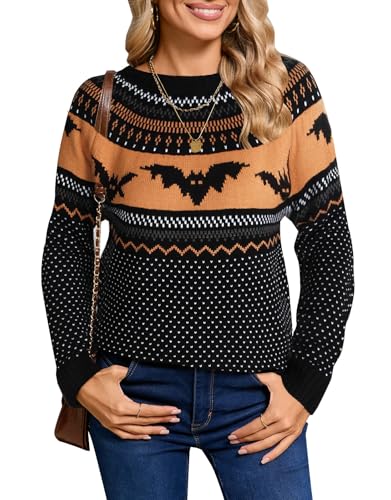 Image of Women's Long Sleeve Crewneck Casual Fall Winter Fair Isle Pullover Sweaters