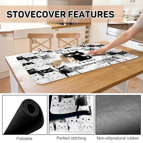 Image of Cat Stove Top Cover for Electric Stove 28 inchx 20 inch, Black Cat Heat Resistant Glass Top Stove Cover Protector, Glass Cooktop Covers, Kitchen Non-Slip Drying Mat Flat Electric Stove Top Covers