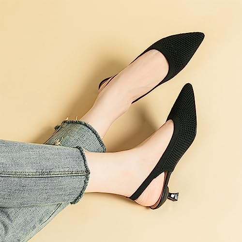 Image of youngshow Women's Slingback Kitten Heels for Work | Knit, Low Heels, Elastic Back Strap, Slip on, Pumps for Office, Wedding, Party